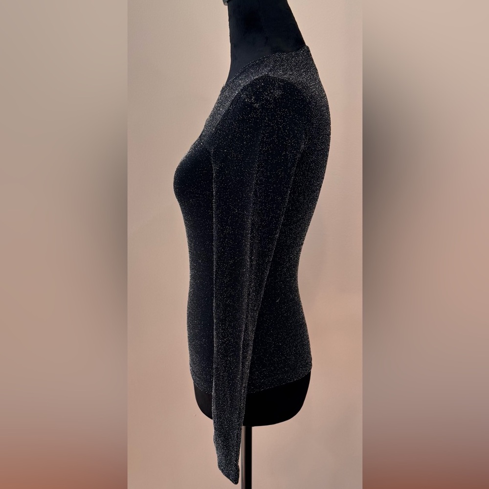 By choice California ladies Elegant Black Glitter pullover top size M 90s stretc - Picture 4 of 16
